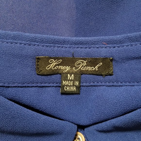 Honey Punch top Medium colorblock button up down sheer side split HT2592 - Picture 11 of 12